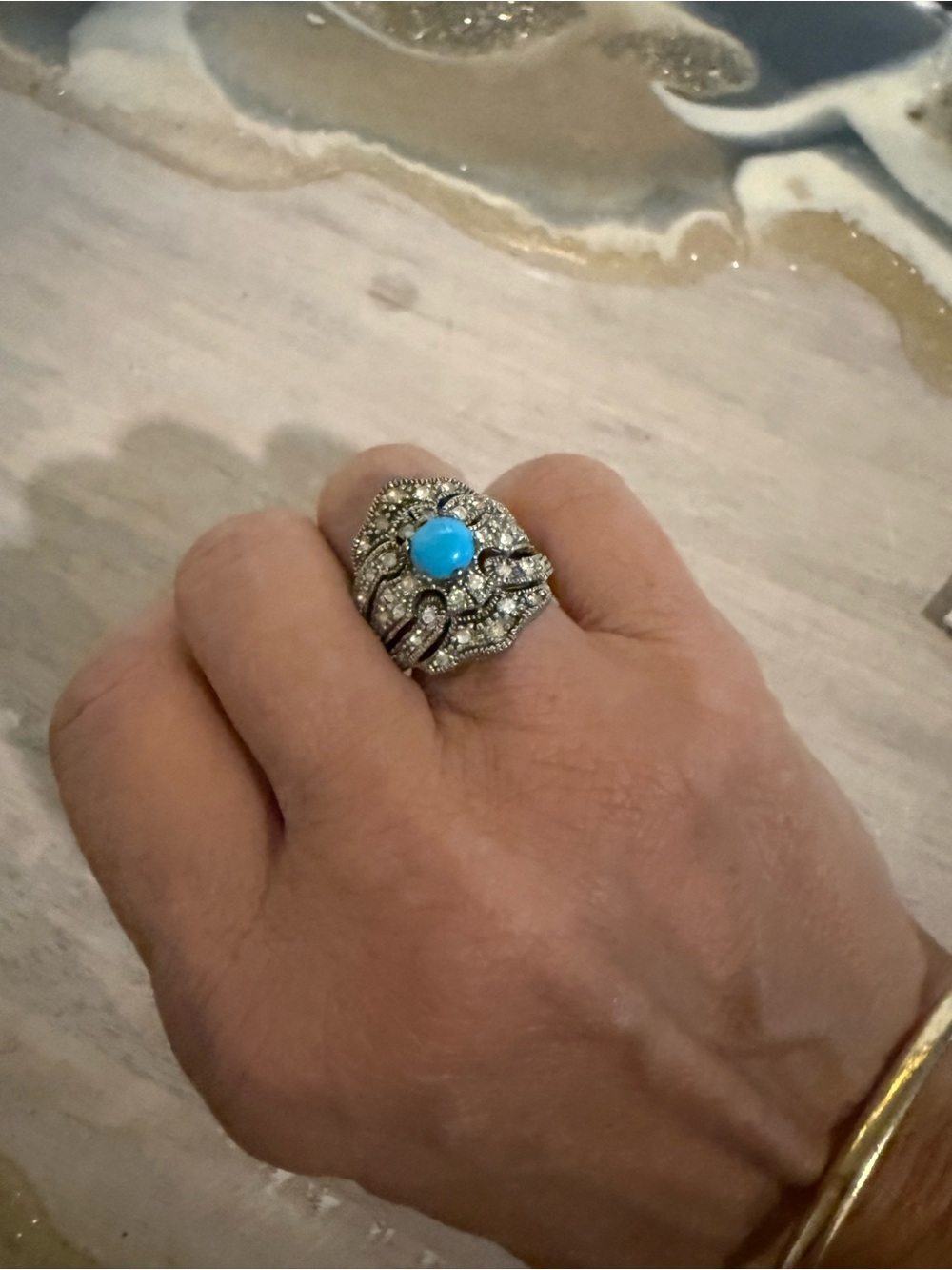 Turquoise Cabochon Silver Statement Ring - Women's Jewelry
